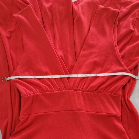 Deep Plunge V-Neck Front & Back, A-Line Midi Dress, Red, Size Large - Picture 9 of 12